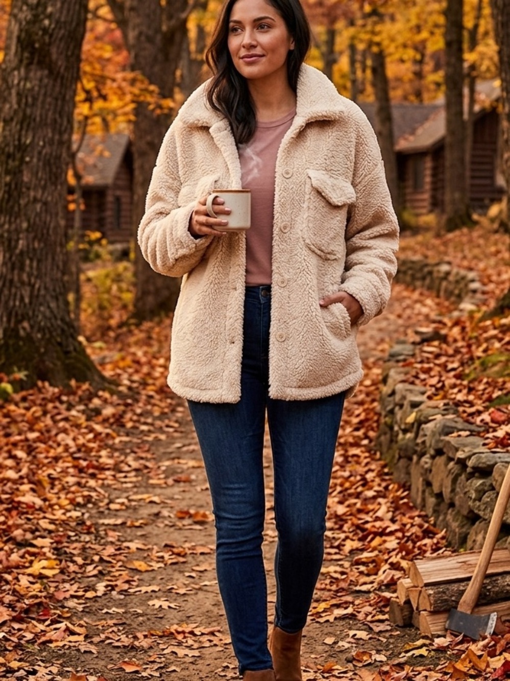 Fashion Nova Cream Teddy Sherpa Button Jacket